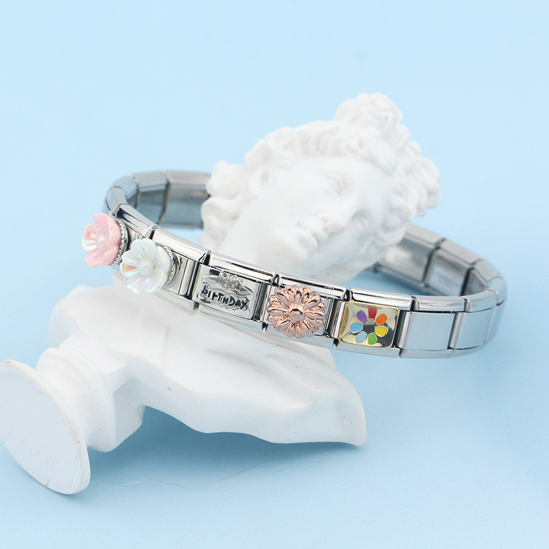 Hapiship New Fashion Women Girls Pretty Glaze Rose Flower Charm Links Fit 9mm Narukvica od nehrđajućeg čelika DIY Izrada nakita DJ027