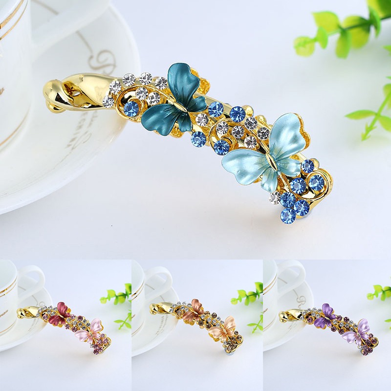 Agrafe Metal Banane Agrafe De Păr Femei Moda Cristal Strasuri Agrafe Fluture Accesorii Elegante De Păr Coada De Cal