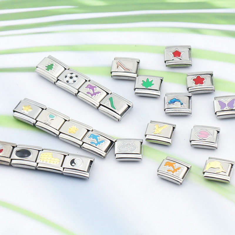 Hapiship Fashion Butterfly Dolphin Cross Flower Star Italian Links Charm Fit 9mm Nerūdijančio plieno apyrankės papuošalų gamyba DJ463