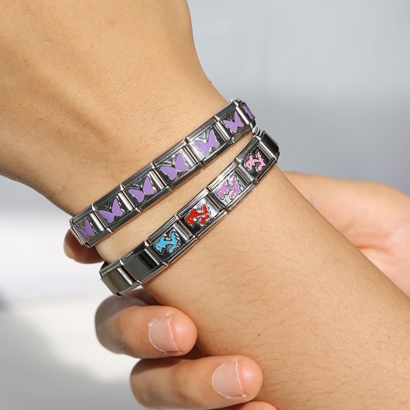 Hapiship Fashion Butterfly Dolphin Cross Flower Star Italian Links Charm Fit 9mm Nerūdijančio plieno apyrankės papuošalų gamyba DJ463