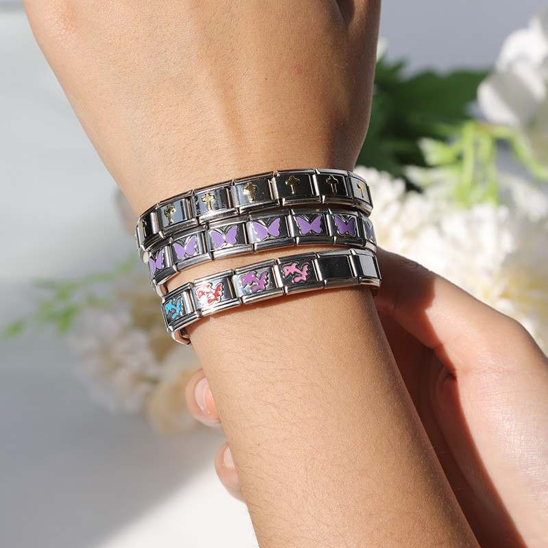 Hapiship Fashion Butterfly Dolphin Cross Flower Star Italian Links Charm Fit 9mm Nerūdijančio plieno apyrankės papuošalų gamyba DJ463