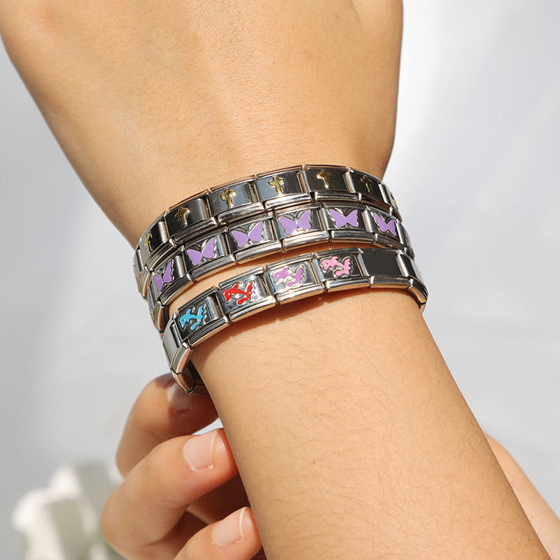 Hapiship Fashion Butterfly Dolphin Cross Flower Star Italian Links Charm Fit 9mm Nerūdijančio plieno apyrankės papuošalų gamyba DJ463