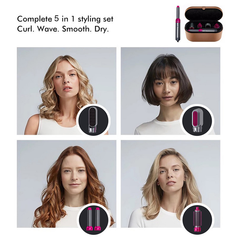 Matu fēns matiem 5 vienā matu ieveidotājs elektrisks lokšķēres ar locīšanas stobru matu ruļļotājs ar žāvētāju un iztaisnošanas otu