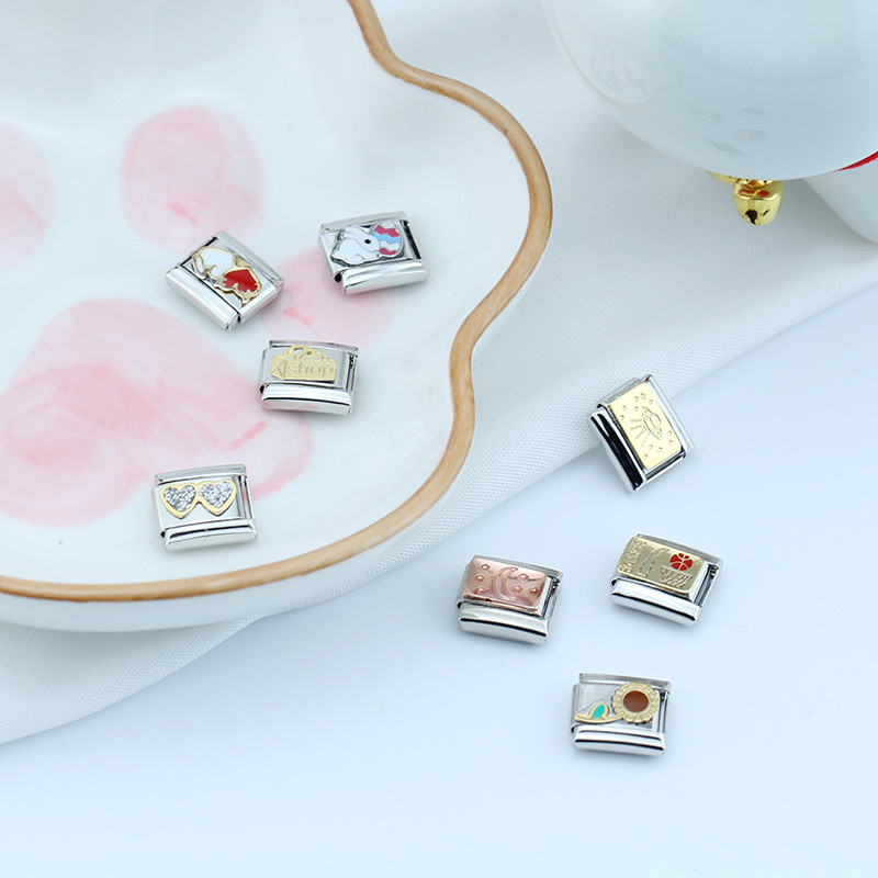 Hapiship Fashion Glaze Süda Päikese Lill Jänes Itaalia Lingid Charm Fit 9mm Käevõru Roostevabast Terasest Ehted Ise isetegemine DJ542