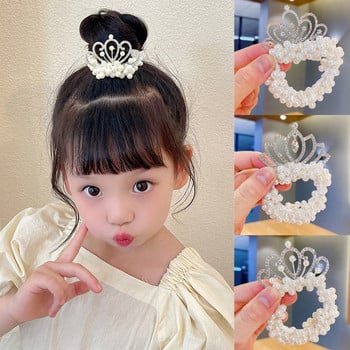 Fashion Pearl Crown Princess Hair bands Ελαστικά λαστιχάκια Παιδικά μπαλάκια με κότσο γραβάτες Αξεσουάρ styling μαλλιών