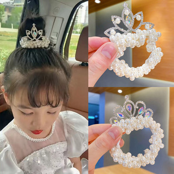 Fashion Pearl Crown Princess Hair bands Ελαστικά λαστιχάκια Παιδικά μπαλάκια με κότσο γραβάτες Αξεσουάρ styling μαλλιών