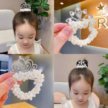 Fashion Pearl Crown Princess Hair bands Ελαστικά λαστιχάκια Παιδικά μπαλάκια με κότσο γραβάτες Αξεσουάρ styling μαλλιών