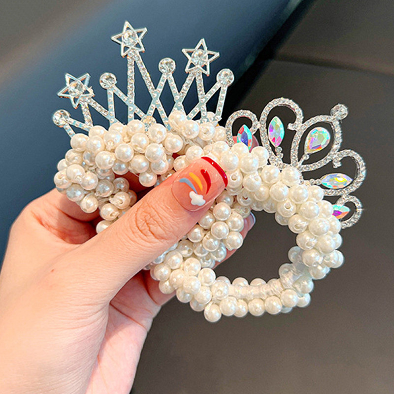 Fashion Pearl Crown Princess Benzi pentru păr Benzi elastice de cauciuc Minge pentru copii Legături pentru cocuri Accesorii pentru coafarea părului