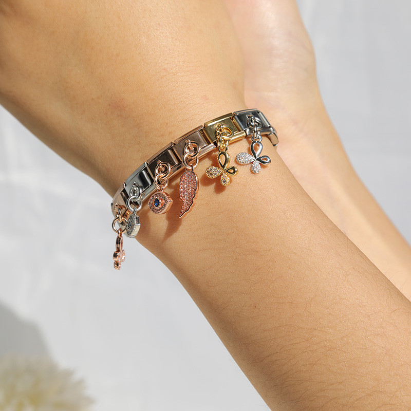 „Hapiship Fashion Moon Eye“ drugelio kampinis sparnas Blizgus CZ žavesio saitai, tinka 9 mm nerūdijančio plieno apyrankė „pasidaryk pats“ papuošalų kūrimas DJ418