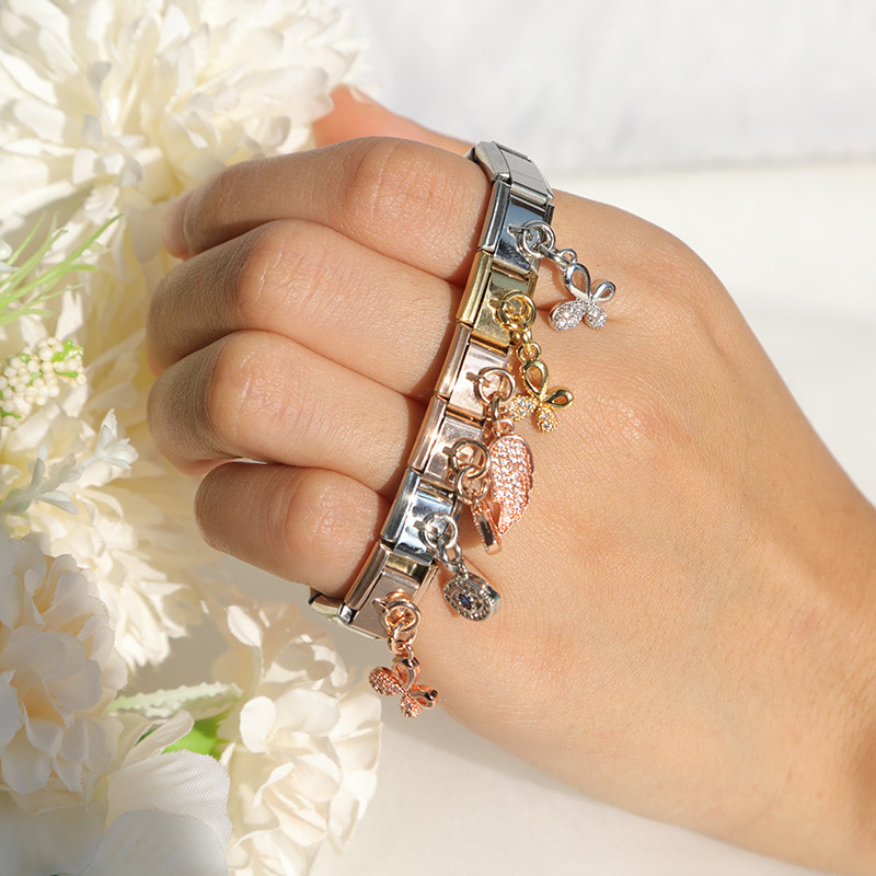 „Hapiship Fashion Moon Eye“ drugelio kampinis sparnas Blizgus CZ žavesio saitai, tinka 9 mm nerūdijančio plieno apyrankė „pasidaryk pats“ papuošalų kūrimas DJ418