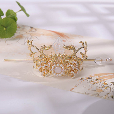 Kinietiški Hanfu plaukų aksesuarai moterims Vintažiniai perlai Vestuviniai plaukų segtukai Vestuvių plaukų lazdelės Retro vestuviniai galvos apdangalai Prabangūs papuošalai