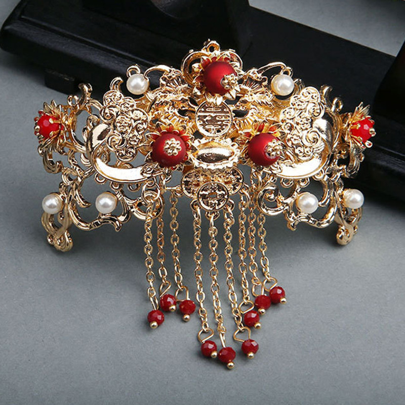 Kinietiški Hanfu plaukų aksesuarai moterims Vintažiniai perlai Vestuviniai plaukų segtukai Vestuvių plaukų lazdelės Retro vestuviniai galvos apdangalai Prabangūs papuošalai