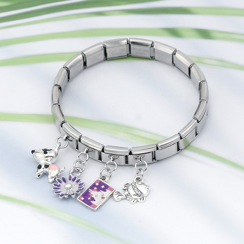 „Hapiship Fashion“ saldžiųjų gėlių žuvis vaivorykštė šunų berniukų mergaičių žavesio nuorodos, tinkančios 9 mm nerūdijančio plieno apyrankės, gaminančios „pasidaryk pats“ papuošalus DJ429