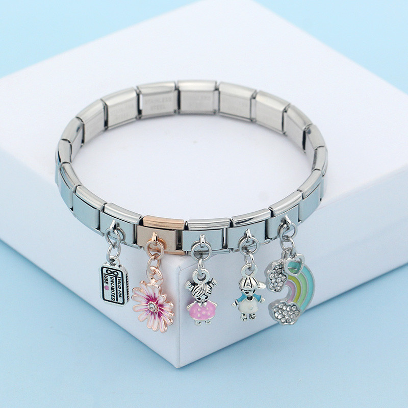 „Hapiship Fashion“ saldžiųjų gėlių žuvis vaivorykštė šunų berniukų mergaičių žavesio nuorodos, tinkančios 9 mm nerūdijančio plieno apyrankės, gaminančios „pasidaryk pats“ papuošalus DJ429