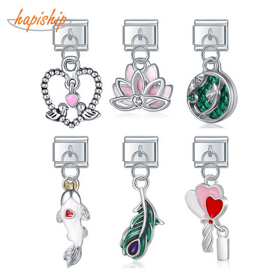 Hapiship New Original Daisy Fashion Fish Love Birds Heart Key Feather Charm Itaalia lingid Fit 9mm Käevõru ehete tegemine DJ367