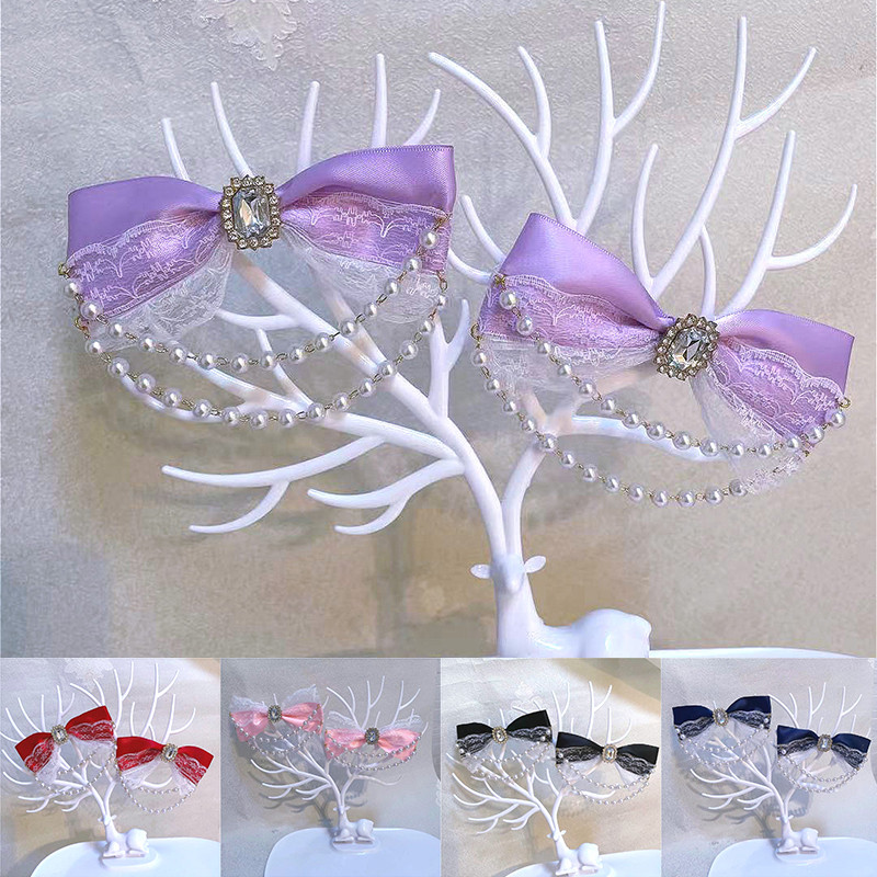 Elegantni slatki biseri Lanac Mašna Ukosnice Žene Djevojke Šipke za kosu s mašnama Ukosnice Ukrasi za kosu Lolita dodaci