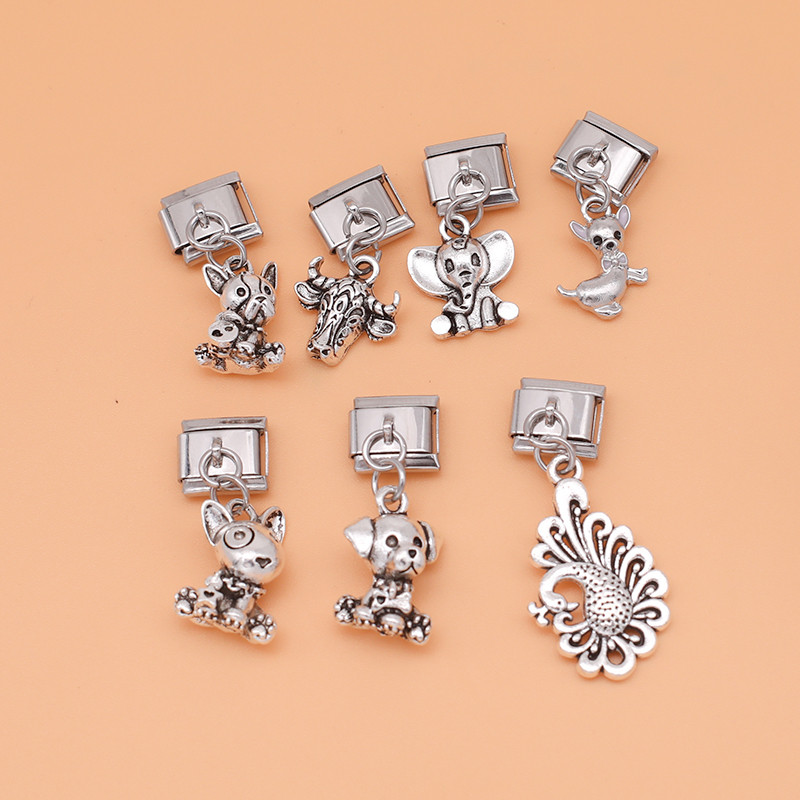 Hapiship Nou Original Daisy Câine Vaca Elefant Păun Legături italiene Charm Fit 9mm Brățară Din oțel inoxidabil Fabricarea de bijuterii DJ281