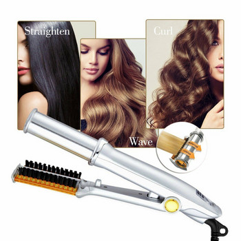 Μαλλιά 2 σε 1 βρεγμένη και στεγνή χρήση Ισιωτικό μαλλιών LCD Κεραμικό περιστρεφόμενο Hair Waver Μαγικό ραβδί για μπούκλες Σίδερα για μπούκλες Εργαλείο κομμωτηρίου