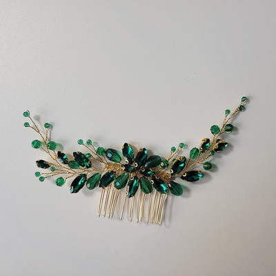 SLBRIDAL Rankų darbo Žalios spalvos Kalnų krištoliniai krištoliniai vestuviniai galvos apdangalai Plaukų šukos Vestuviniai Plaukų aksesuarai Moteriški Merginų Plaukų Papuošalai