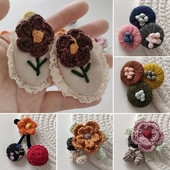 Pleteni cvjetni broš Žene Djevojke DIY Ručno pleteni kaput Haljina Šal Šešir Igla Značka Nakit Poklon za zabavu Broševi od vunenog filca