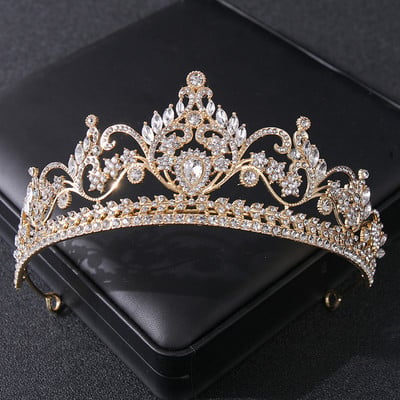 Arany színű kristály strasszkorona tiara nőknek menyasszony Luxus bálparti Diadem Esküvői Menyasszonyi Haj Kiegészítők Ékszer Korona