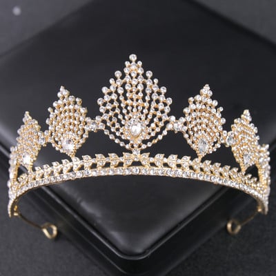 Arany színű kristály strasszkorona tiara nőknek menyasszony Luxus bálparti Diadem Esküvői Menyasszonyi Haj Kiegészítők Ékszer Korona