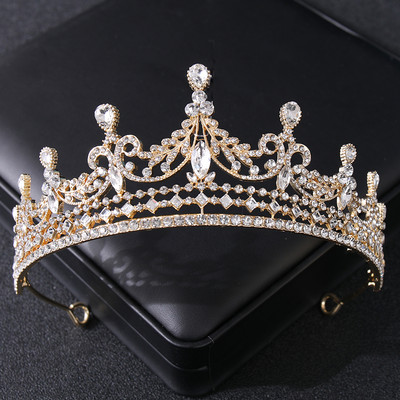 Arany színű kristály strasszkorona tiara nőknek menyasszony Luxus bálparti Diadem Esküvői Menyasszonyi Haj Kiegészítők Ékszer Korona