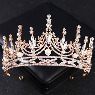 Arany színű kristály strasszkorona tiara nőknek menyasszony Luxus bálparti Diadem Esküvői Menyasszonyi Haj Kiegészítők Ékszer Korona