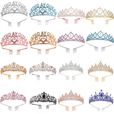 Moda Rose Gold Color Argintiu Tiara Coroane Cu Piepteni Diademi Colorate Cristal Regina Printesa Nunta Accesorii De Par Zi de nastere