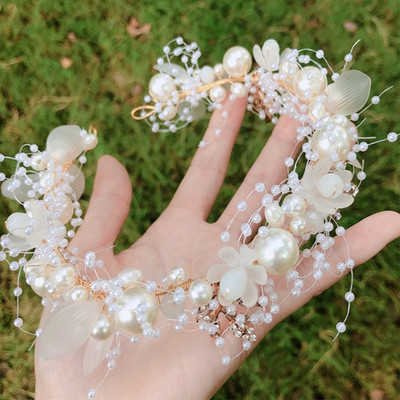Mados perlų gėlių galvos juosta Vestuvių vainikėlių plaukų aksesuarai moterims vakarėliams plaukų juosta Tiara krištoliniai galvos apdangalai plaukams papuošalai