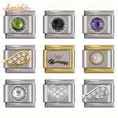 Hapiship uus originaal karikakra südametiib ümmargune CZ tipptasemel Itaalia võlu, 9 mm käevõru roostevabast terasest ehete valmistamine DJ199