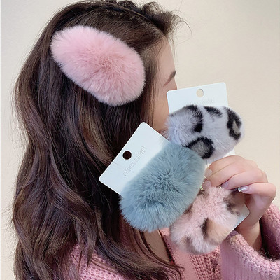 Toamnă Iarnă Agrafe de păr de pluș din blană artificială, în stil coreean, femei, fete, barete drăguțe, culoare bomboană, moale, blană, accesorii pentru păr