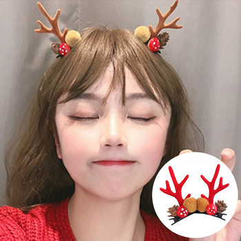 Нова коледна фиби с еленови рога Щипки за коса Подстригано момиче Elk Xmas Headdress Коледно парти Шнола Аксесоари за коса