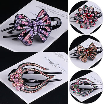 Rhinestone Flower Duckbill Нокти за коса Жени Момичета Блестяща фиби Конска опашка Украшение за глава Старинни щипки Аксесоар за коса