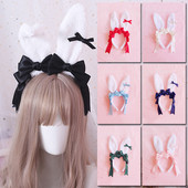 Bentiță de lolita, urechi de iepure de pluș, cerc de păr pentru fete, cosplay, pentru petrecere, accesorii de păr cu fundiță dulce.