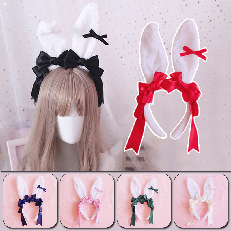 Bentiță de lolita, urechi de iepure de pluș, cerc de păr pentru fete, cosplay, pentru petrecere, accesorii de păr cu fundiță dulce.