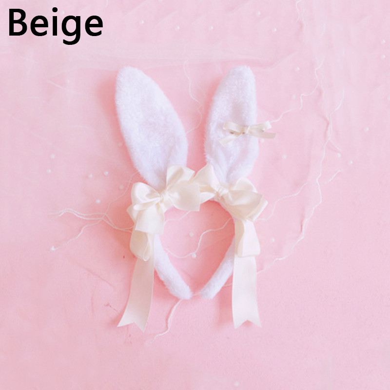 Bentiță de lolita, urechi de iepure de pluș, cerc de păr pentru fete, cosplay, pentru petrecere, accesorii de păr cu fundiță dulce.