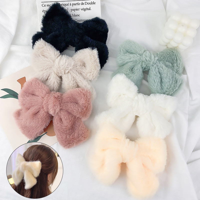 Koreja jesen i zima mašna kopče za djevojčice plišana ukosnica slatka meka proljetna kopča za žene dodaci za kosu pokrivala