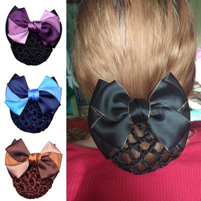 Nauji plaukų segtukai tinklelio plaukų virvelė Satin Bow Barrette plaukų segtukų dangtelis Bowknot Bun Snood plaukų priedai