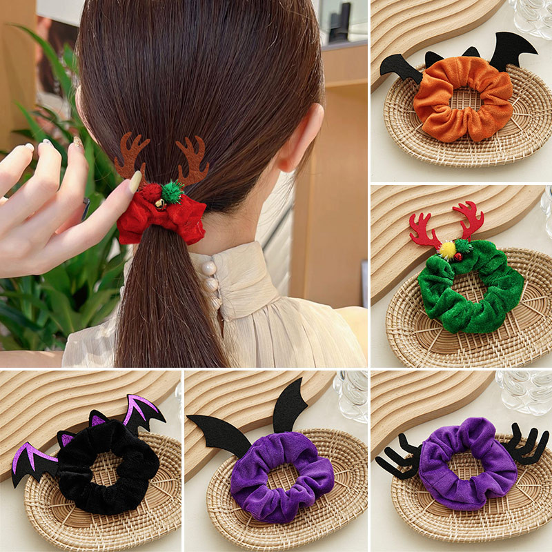 Božićni flanelski prsten za kosu za noć vještica Uzorak paukovog šišmiša Smiješni uzorak đavola Elastično uže za kosu Držač za konjski rep