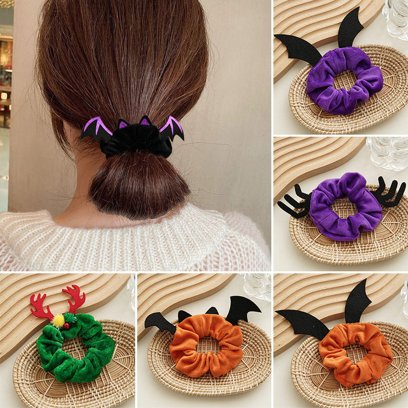 Božićni flanelski prsten za kosu za noć vještica Uzorak paukovog šišmiša Smiješni uzorak đavola Elastično uže za kosu Držač za konjski rep