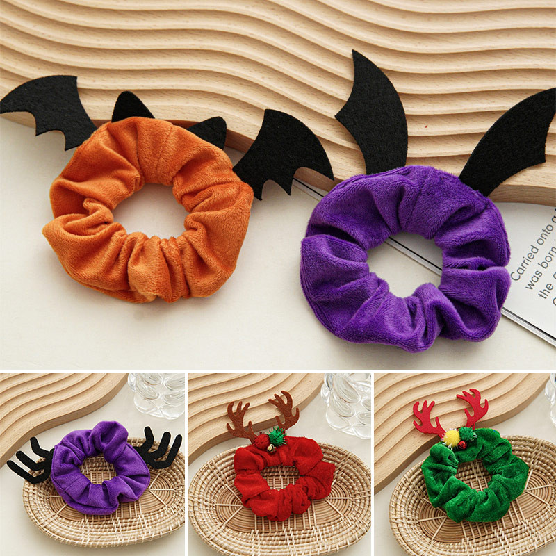 Božićni flanelski prsten za kosu za noć vještica Uzorak paukovog šišmiša Smiješni uzorak đavola Elastično uže za kosu Držač za konjski rep