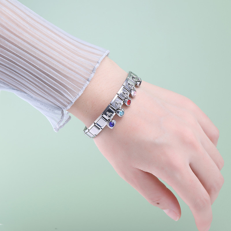 Hapiship Nova 12-mjesečna rođendanska boja srca Blistave CZ šarm veze Fit 9 mm narukvica od nehrđajućeg čelika DIY izrada nakita DJ555