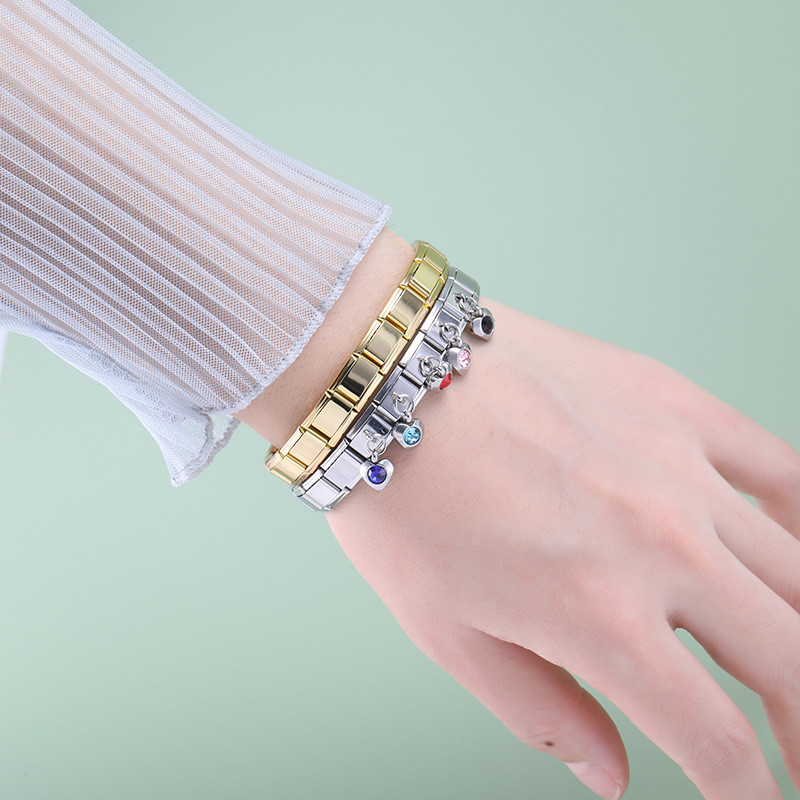 Hapiship Nova 12-mjesečna rođendanska boja srca Blistave CZ šarm veze Fit 9 mm narukvica od nehrđajućeg čelika DIY izrada nakita DJ555