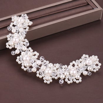 Корейска версия White Pearl Crystal Brida Head Band Flower Bride Headpieces Pearl Crystal сватбена рокля Аксесоари