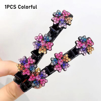 2022 Нова мода Блестящи щипки за коса с плетени кристални камъни 3 цветя Аксесоар за коса за жени Момичета