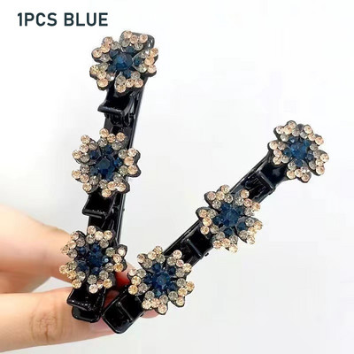 2022 Нова мода Блестящи щипки за коса с плетени кристални камъни 3 цветя Аксесоар за коса за жени Момичета