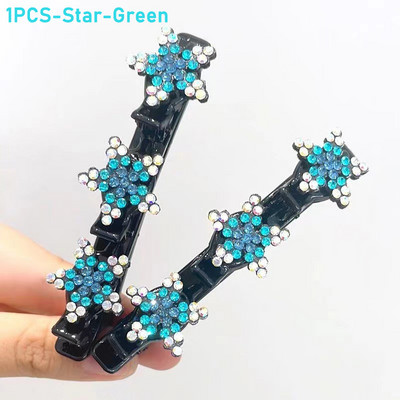 2022 Нова мода Блестящи щипки за коса с плетени кристални камъни 3 цветя Аксесоар за коса за жени Момичета