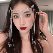 Lanț pentru frunte cu franjuri cu strass de lux Nuntă romantică Tochie de cap de cristal strălucitor Accesorii pentru păr de mireasă Bijuterii Cadouri