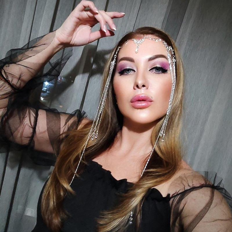 Lanț pentru frunte cu franjuri cu strass de lux Nuntă romantică Tochie de cap de cristal strălucitor Accesorii pentru păr de mireasă Bijuterii Cadouri